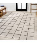 SANTA MONICA Area Rug Grid Modern Squares Cream/Black 8 ft. x 10 ft. Indoor/Outdoor Area Rug