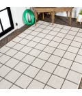 SANTA MONICA Area Rug Grid Modern Squares Cream/Black 8 ft. x 10 ft. Indoor/Outdoor Area Rug