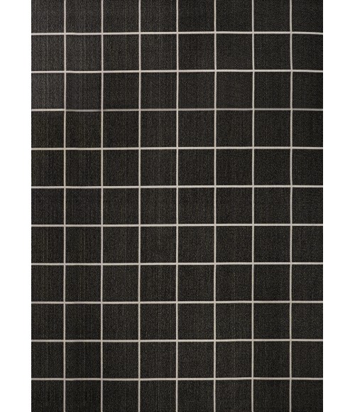 SANTA MONICA Area Rug Grid Modern Squares Black/Cream 8 ft. x 10 ft. Indoor/Outdoor Area Rug