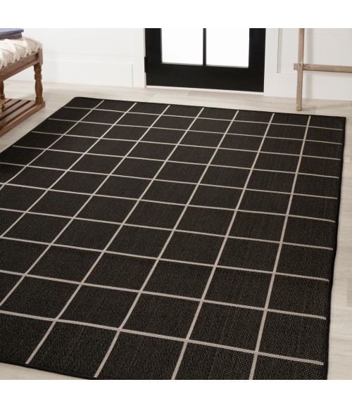 SANTA MONICA Area Rug Grid Modern Squares Black/Cream 8 ft. x 10 ft. Indoor/Outdoor Area Rug