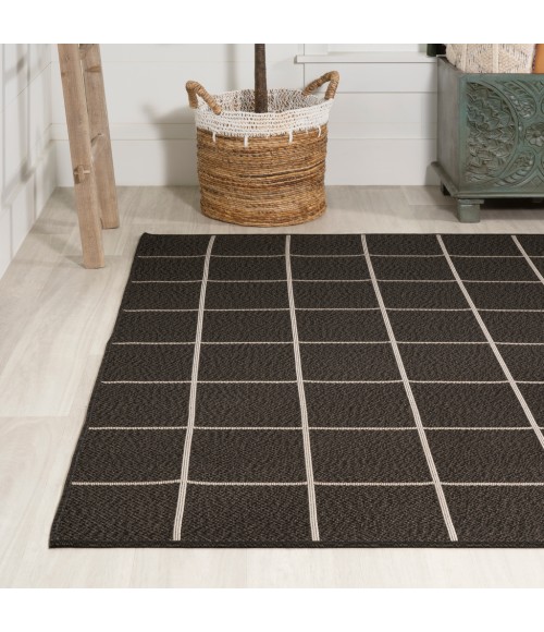 SANTA MONICA Area Rug Grid Modern Squares Black/Cream 8 ft. x 10 ft. Indoor/Outdoor Area Rug