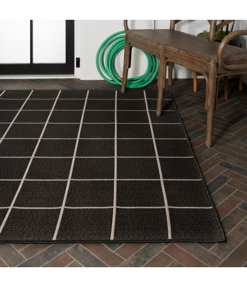 SANTA MONICA Area Rug Grid Modern Squares Black/Cream 8 ft. x 10 ft. Indoor/Outdoor Area Rug