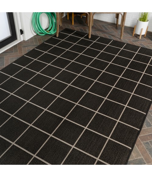 SANTA MONICA Area Rug Grid Modern Squares Black/Cream 8 ft. x 10 ft. Indoor/Outdoor Area Rug
