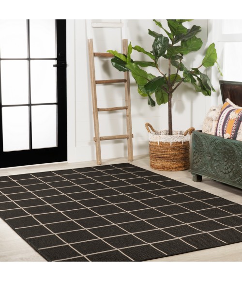 SANTA MONICA Area Rug Grid Modern Squares Black/Cream 8 ft. x 10 ft. Indoor/Outdoor Area Rug