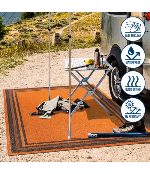 James Modern Border Stripe Orange/Dark Gray 2 ft. x 8 ft. Indoor/Outdoor Runner Rug