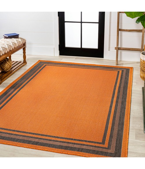 SANTA MONICA Area Rug James Modern Border Stripe Orange/Dark Gray 5 ft. x 8 ft. Indoor/Outdoor Area Rug