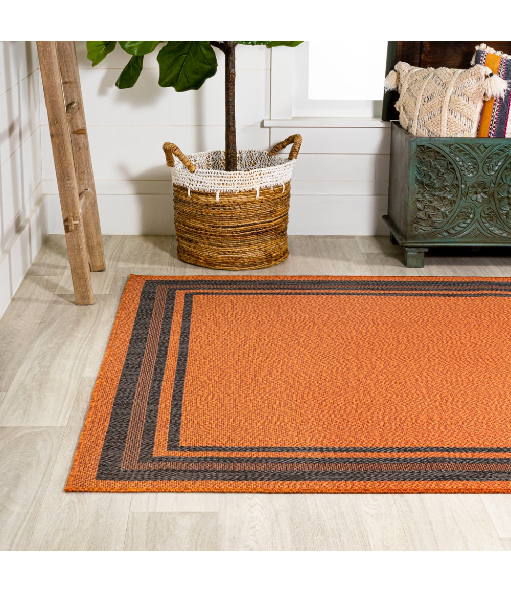 James Modern Border Stripe Orange/Dark Gray 8 ft. x 10 ft. Indoor