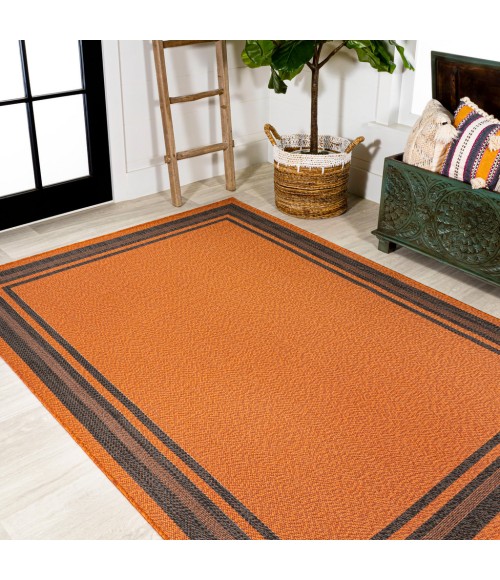 SANTA MONICA Area Rug James Modern Border Stripe Orange/Dark Gray 5 ft. x 8 ft. Indoor/Outdoor Area Rug
