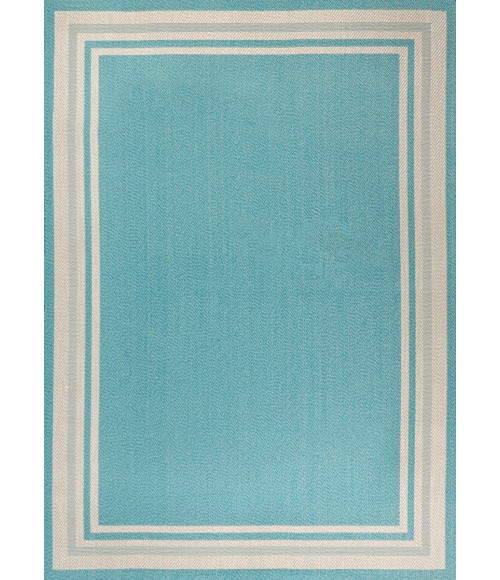 SANTA MONICA Area Rug James Modern Border Stripe Aqua/Beige 4 ft. x 6 ft. Indoor/Outdoor Area Rug