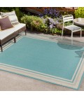 SANTA MONICA Area Rug James Modern Border Stripe Aqua/Beige 4 ft. x 6 ft. Indoor/Outdoor Area Rug