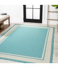 SANTA MONICA Area Rug James Modern Border Stripe Aqua/Beige 4 ft. x 6 ft. Indoor/Outdoor Area Rug