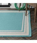SANTA MONICA Area Rug James Modern Border Stripe Aqua/Beige 4 ft. x 6 ft. Indoor/Outdoor Area Rug