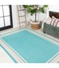 SANTA MONICA Area Rug James Modern Border Stripe Aqua/Beige 4 ft. x 6 ft. Indoor/Outdoor Area Rug