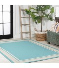 SANTA MONICA Area Rug James Modern Border Stripe Aqua/Beige 4 ft. x 6 ft. Indoor/Outdoor Area Rug