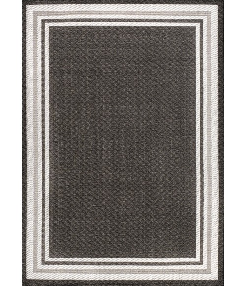 SANTA MONICA Area Rug James Modern Border Stripe Black/Cream 5 ft. x 8 ft. Indoor/Outdoor Area Rug