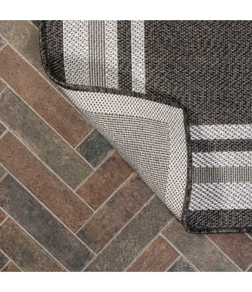 SANTA MONICA Area Rug James Modern Border Stripe Black/Cream 2 ft. x 8 ft. Indoor/Outdoor Runner Rug