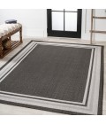 SANTA MONICA Area Rug James Modern Border Stripe Black/Cream 5 ft. x 8 ft. Indoor/Outdoor Area Rug