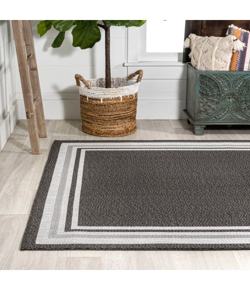 SANTA MONICA Area Rug James Modern Border Stripe Black/Cream 5 ft. x 8 ft. Indoor/Outdoor Area Rug