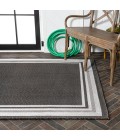 SANTA MONICA Area Rug James Modern Border Stripe Black/Cream 5 ft. x 8 ft. Indoor/Outdoor Area Rug