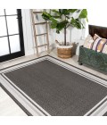 SANTA MONICA Area Rug James Modern Border Stripe Black/Cream 5 ft. x 8 ft. Indoor/Outdoor Area Rug