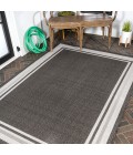 SANTA MONICA Area Rug James Modern Border Stripe Black/Cream 5 ft. x 8 ft. Indoor/Outdoor Area Rug