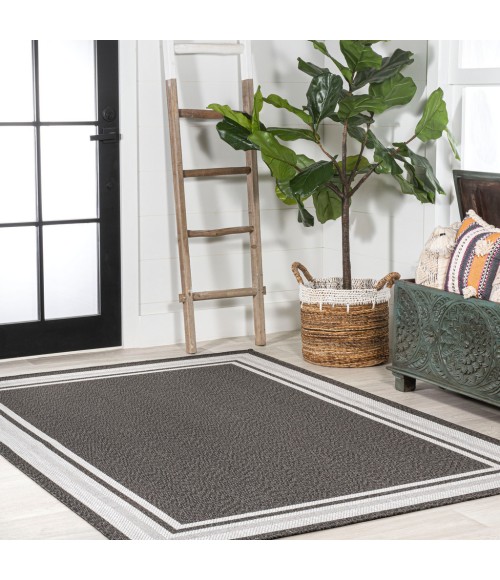SANTA MONICA Area Rug James Modern Border Stripe Black/Cream 5 ft. x 8 ft. Indoor/Outdoor Area Rug