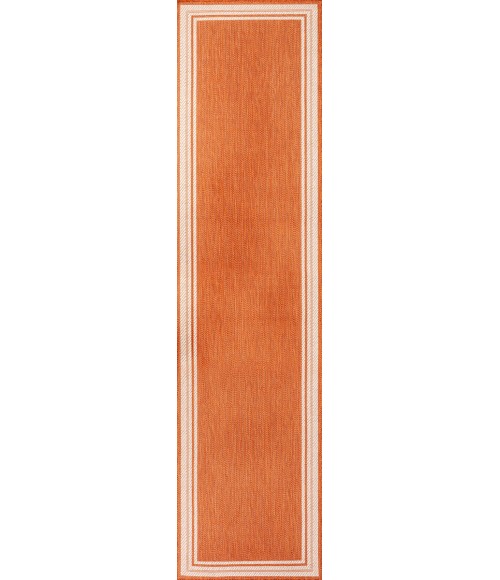 James Modern Border Stripe Orange/Cream 2 ft. x 8 ft. Indoor/Outdoor Runner Rug