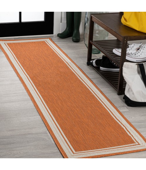 James Modern Border Stripe Orange/Cream 2 ft. x 8 ft. Indoor/Outdoor Runner Rug