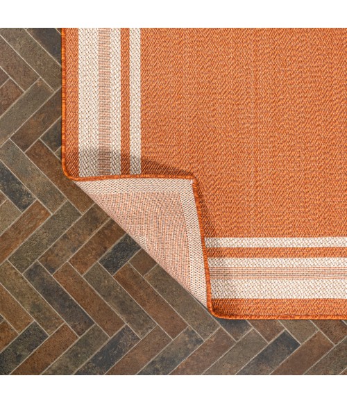 James Modern Border Stripe Orange/Cream 2 ft. x 8 ft. Indoor/Outdoor Runner Rug