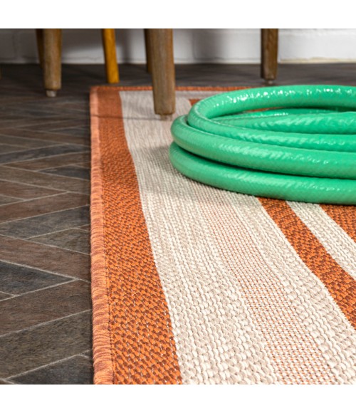 James Modern Border Stripe Orange/Cream 2 ft. x 8 ft. Indoor/Outdoor Runner Rug