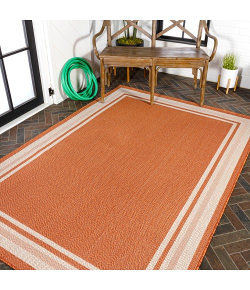 James Modern Border Stripe Orange/Cream 4 ft. x 6 ft. Indoor/Outdoor Area Rug