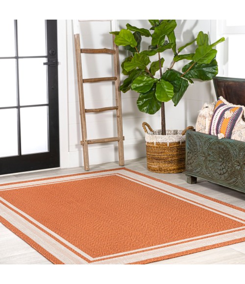 James Modern Border Stripe Orange/Cream 4 ft. x 6 ft. Indoor/Outdoor Area Rug