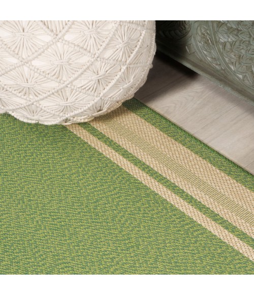 James Modern Border Stripe Green/Cream 2 ft. x 8 ft. Indoor/Outdoor Runner Rug