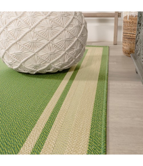 James Modern Border Stripe Green/Cream 2 ft. x 8 ft. Indoor/Outdoor Runner Rug