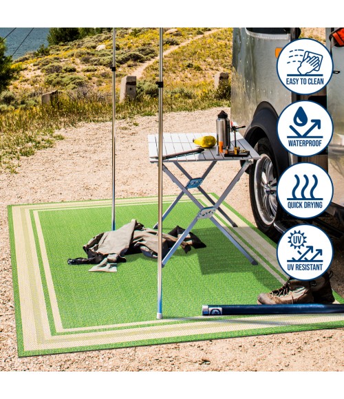 James Modern Border Stripe Green/Cream 2 ft. x 8 ft. Indoor/Outdoor Runner Rug