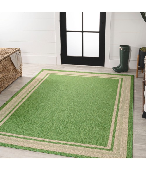 James Modern Border Stripe Green/Cream 3 ft. x 5 ft. Indoor/Outdoor Area Rug