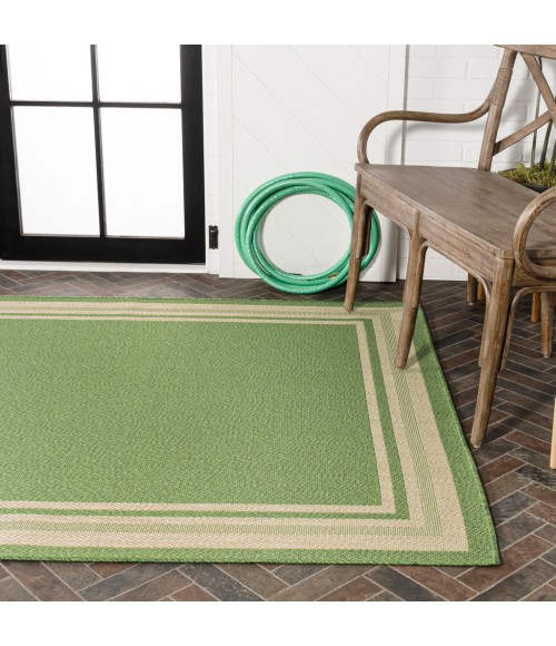 James Modern Border Stripe Green/Cream 3 ft. x 5 ft. Indoor/Outdoor Area Rug