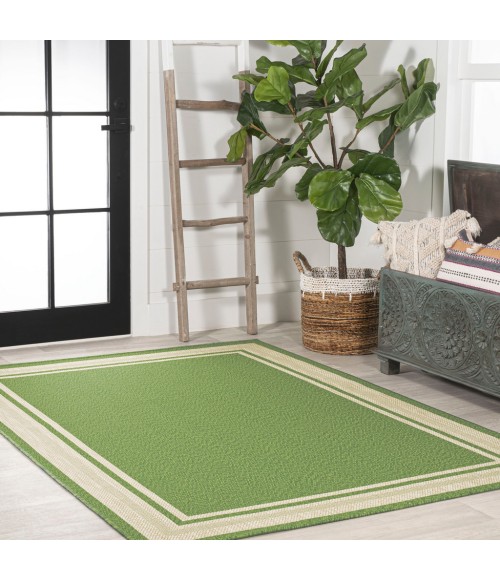 James Modern Border Stripe Green/Cream 3 ft. x 5 ft. Indoor/Outdoor Area Rug