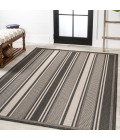 SANTA MONICA Area Rug Haynes Modern Double Stripe Black/Cream 8 ft. x 10 ft. Indoor/Outdoor Area Rug