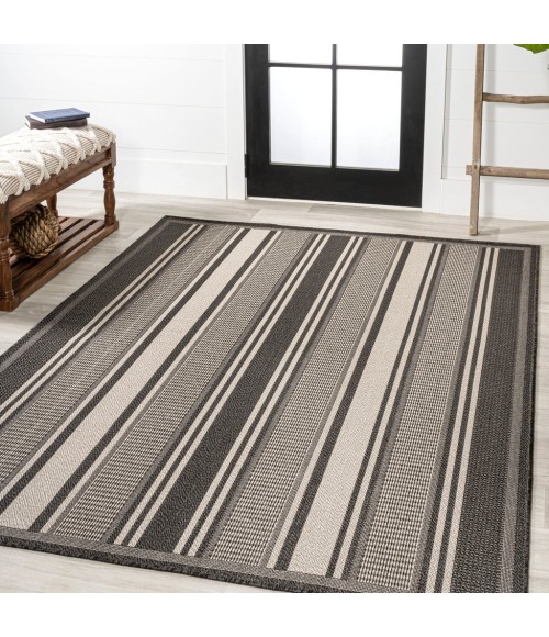 SANTA MONICA Area Rug Haynes Modern Double Stripe Black/Cream 8 ft. x 10 ft. Indoor/Outdoor Area Rug