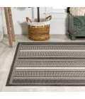 SANTA MONICA Area Rug Haynes Modern Double Stripe Black/Cream 8 ft. x 10 ft. Indoor/Outdoor Area Rug