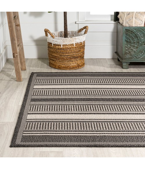 SANTA MONICA Area Rug Haynes Modern Double Stripe Black/Cream 8 ft. x 10 ft. Indoor/Outdoor Area Rug