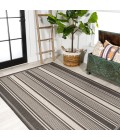 SANTA MONICA Area Rug Haynes Modern Double Stripe Black/Cream 8 ft. x 10 ft. Indoor/Outdoor Area Rug