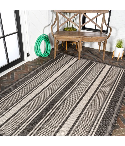 SANTA MONICA Area Rug Haynes Modern Double Stripe Black/Cream 8 ft. x 10 ft. Indoor/Outdoor Area Rug