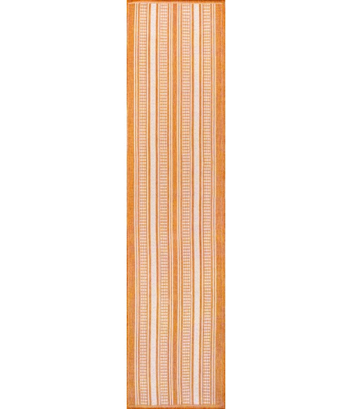 Haynes Modern Double Stripe Orange/Cream 2 ft. x 8 ft. Indoor/Outdoor Runner Rug