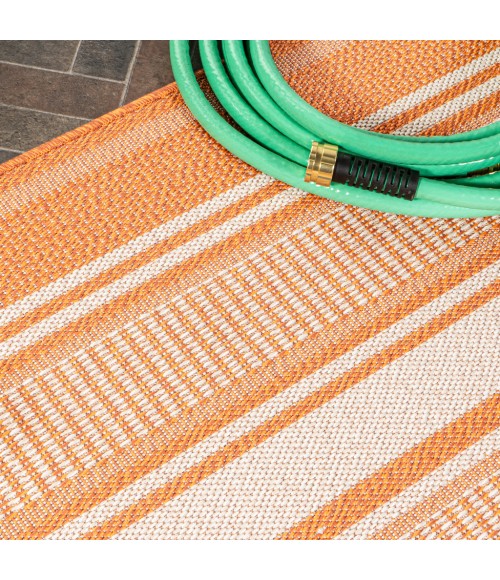 Haynes Modern Double Stripe Orange/Cream 2 ft. x 8 ft. Indoor/Outdoor Runner Rug