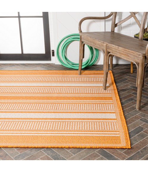 Haynes Modern Double Stripe Orange/Cream 3 ft. x 5 ft. Indoor/Outdoor Area Rug