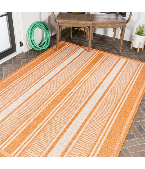 Haynes Modern Double Stripe Orange/Cream 3 ft. x 5 ft. Indoor/Outdoor Area Rug
