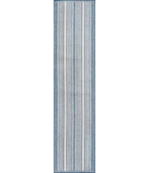 SANTA MONICA Area Rug Haynes Modern Double Stripe Blue/Light Gray 2 ft. x 8 ft. Indoor/Outdoor Runner Rug
