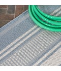 SANTA MONICA Area Rug Haynes Modern Double Stripe Blue/Light Gray 2 ft. x 8 ft. Indoor/Outdoor Runner Rug